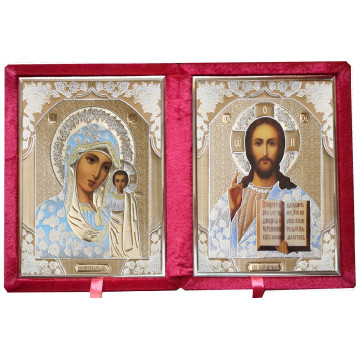 Бархатный складень с молдингом, лик 15х18 Софрино белая одежда Б-1518-ВМ-1-К