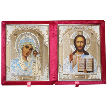 Бархатный складень с молдингом, лик 10х12 Софрино белая одежда Б-1012-ВМ-1-К