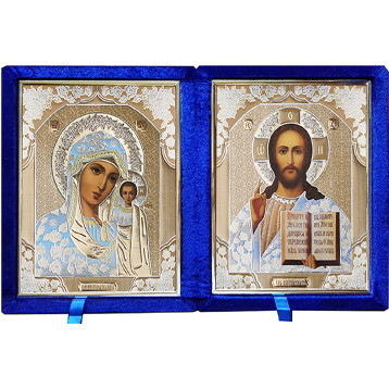 Бархатный складень с молдингом, лик 15х18 Софрино белая одежда Б-1518-ВМ-1-С