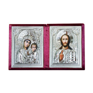 Бархатный складень, глухой лик в ризе 10х12, арт. Б-40-ГЛ-Б