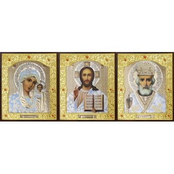 Икона Тройник, лик Софрино белая одежда 24-Г-1
